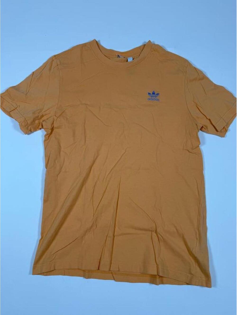 Adidas Orange T-Shirt with Blue Trefoil Logo SMALL